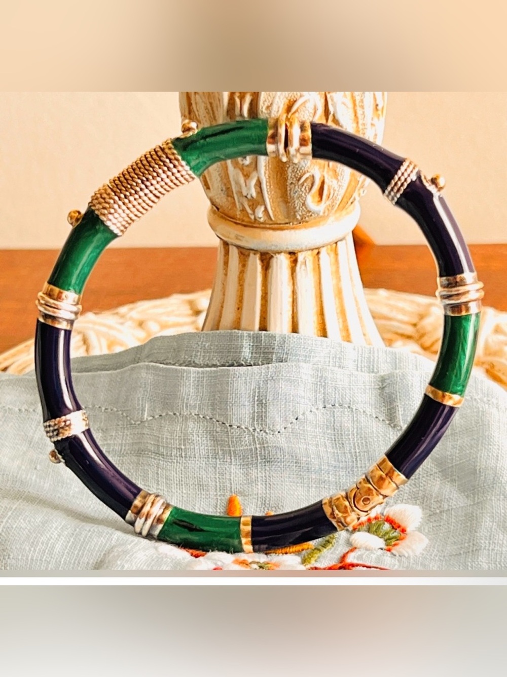 La Nouvelle Bague 18k Gold .925 Silver Blue Green Enamel Bangle 747 VI